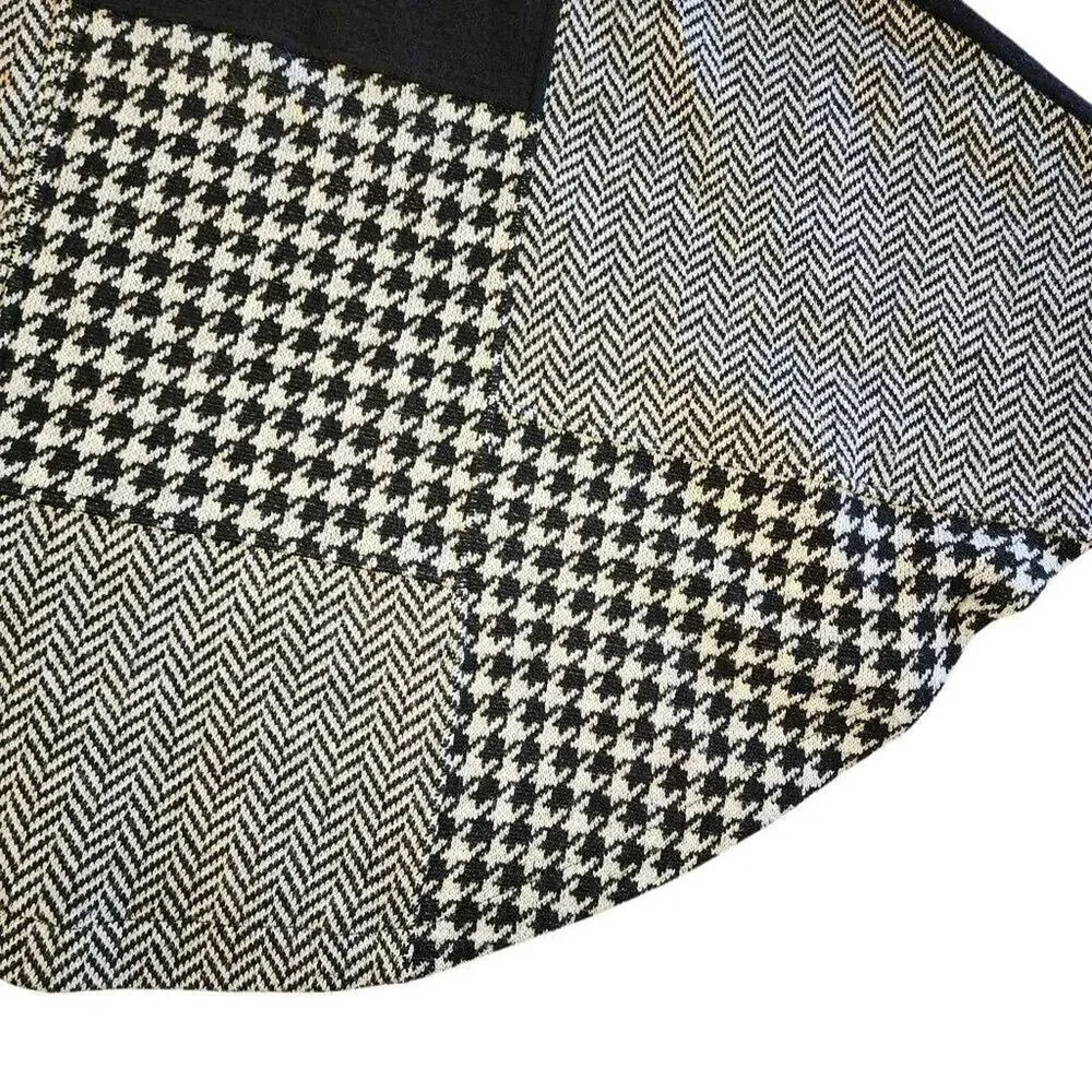 Katie Todd Women's Sweaters, Black & White Houndstooth Plaid Wool Shrug, Sz S/M